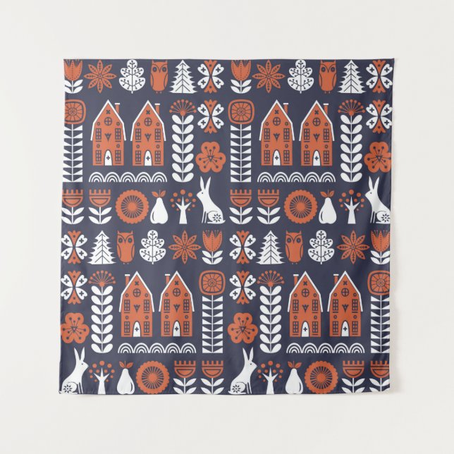 Scandinavian folk art seamless vintage pattern wit tapestry (Front)