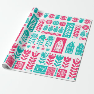Scandinavian folk art seamless vintage pattern wit wrapping paper