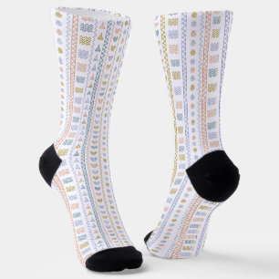 Scandinavian Folk Art Socks with Sun & Wave Patter