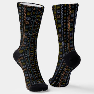 Scandinavian Folk Art Socks with Sun & Wave Patter