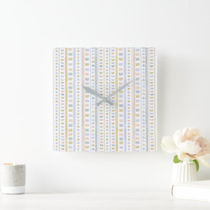 Scandinavian Folk Art Square Wall Clock