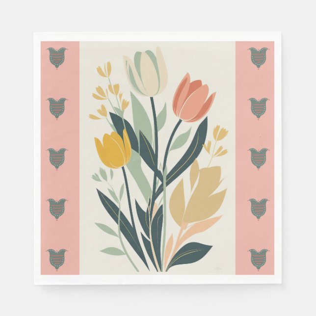Scandinavian Folk Art Tulips Napkin (Front)