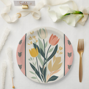 Scandinavian Folk Art Tulips Paper Plate
