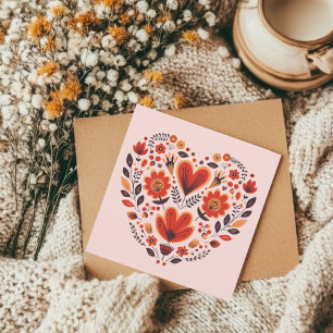 Scandinavian Folk Art Valentines  Card