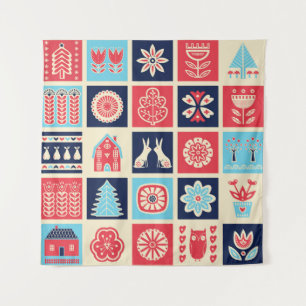 Scandinavian folk art: vintage floral. tapestry