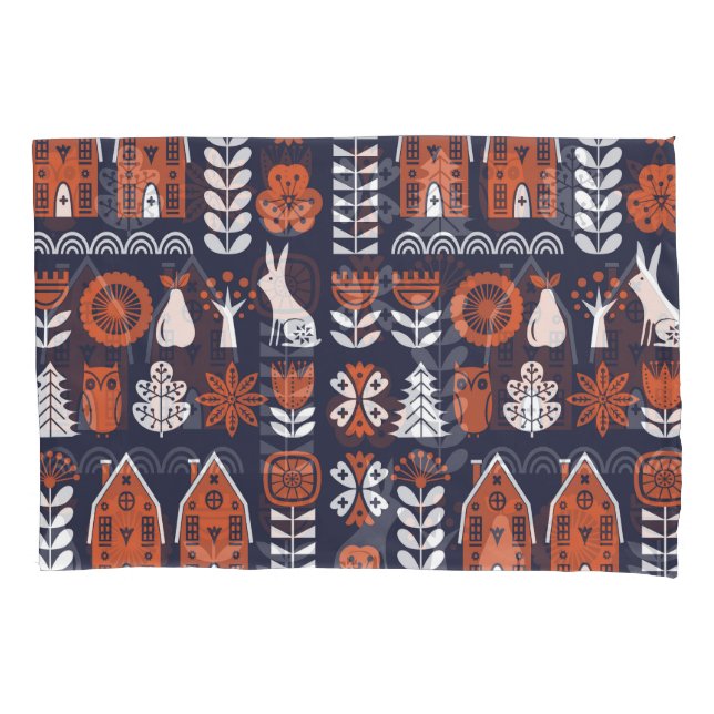 Scandinavian Folk Art Vintage Pattern Pillowcase (Front)