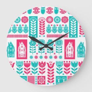 Scandinavian Folk Art: Vintage Seamless Large Clock