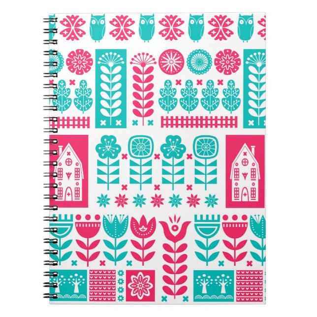 Scandinavian Folk Art: Vintage Seamless Notebook (Front)