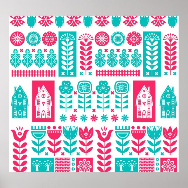 Scandinavian Folk Art: Vintage Seamless Poster (Front)
