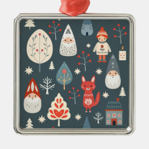 Scandinavian folk art with Christmas gnomes  Metal Tree Decoration