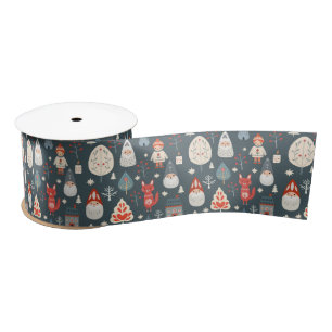 Scandinavian folk art with Christmas gnomes  Satin Ribbon