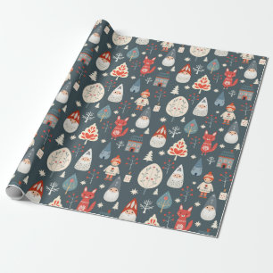 Scandinavian folk art with Christmas gnomes  Wrapping Paper