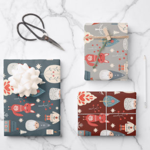 Scandinavian folk art with Christmas gnomes  Wrapping Paper Sheet