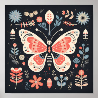 Scandinavian Folk Butterfly Art Poster