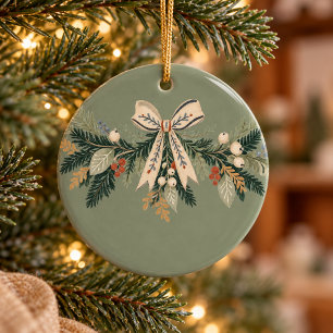 Scandinavian Folk Christmas Trees Florals Ceramic Tree Decoration