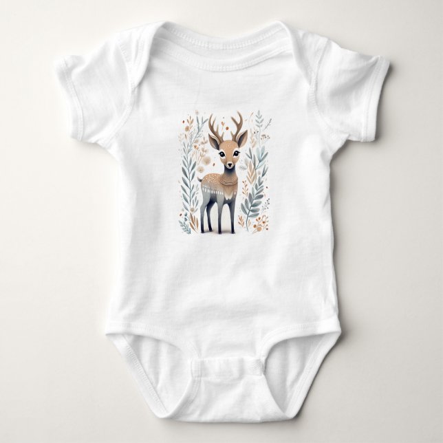 Scandinavian Folk Deer Baby Bodysuit (Front)