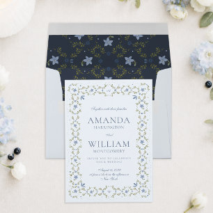 Scandinavian Folk Dusty Blue Wedding Invitation