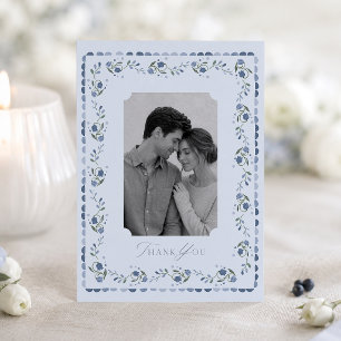 Scandinavian Folk Dusty Blue Wedding Thank You Card