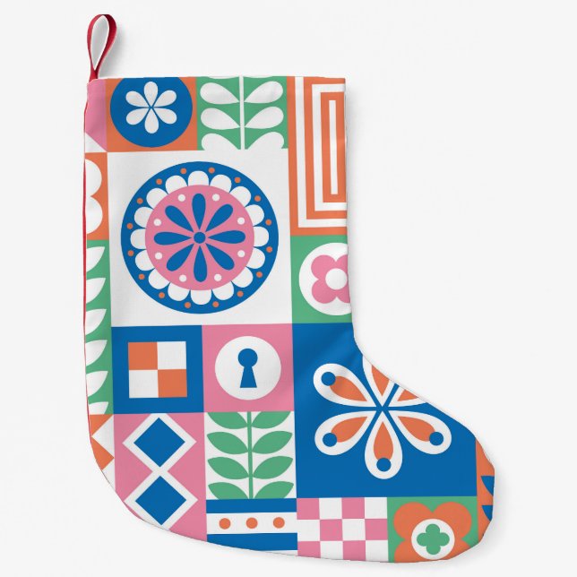 Scandinavian Folk Floral Abstract Pattern Small Christmas Stocking (Front)