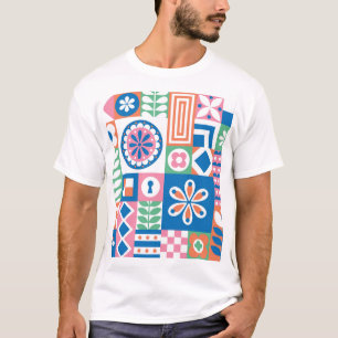 Scandinavian Folk Floral Abstract Pattern T-Shirt