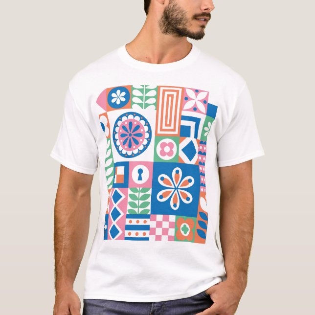 Scandinavian Folk Floral Abstract Pattern T-Shirt (Front)