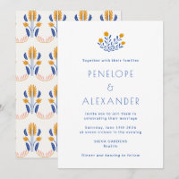 Scandinavian Folk Floral Blue Yellow Wedding