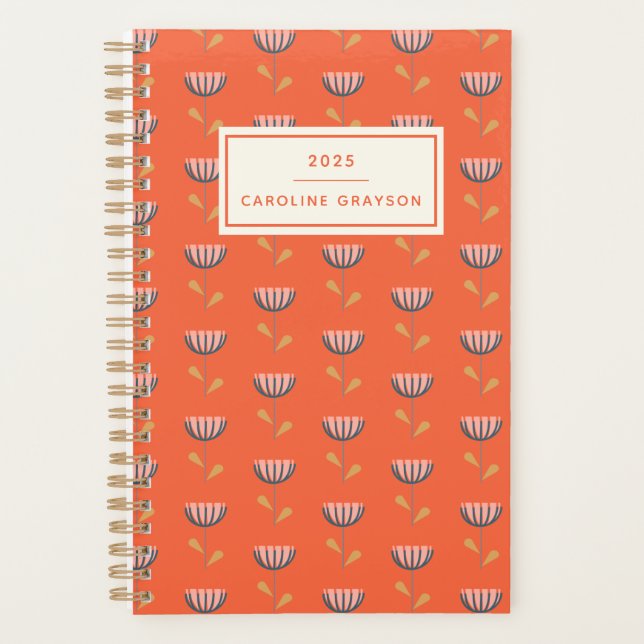 Scandinavian Folk Floral Orange Personalised Planner (Front)