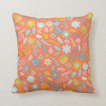 Scandinavian Folk Floral Pattern in Orange  Cushion<br><div class="desc">Scandinavian Folk Floral Pattern in Orange Throw Pillow</div>