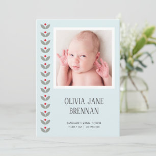 Scandinavian Folk Floral Photo Birth Announcement