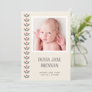 Scandinavian Folk Floral Photo Birth Announcement