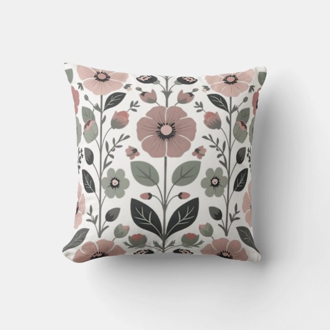 Scandinavian Folk Florals – Stylised Primroses  Cushion (Front)