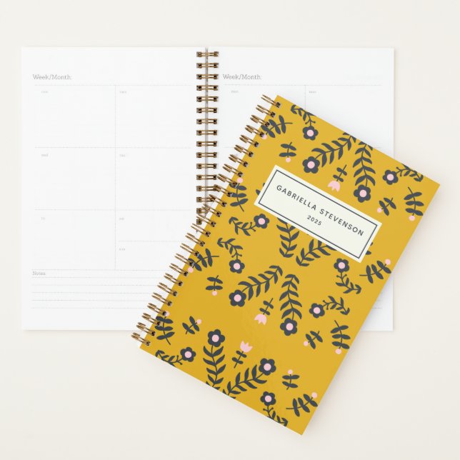 Scandinavian Folk Flower in Yellow Personalised Planner (Display)