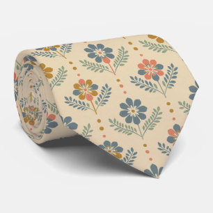 Scandinavian Folk Flower Pattern Tie