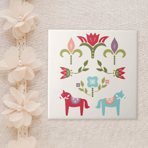 Scandinavian Folk Horses Pattern Tile