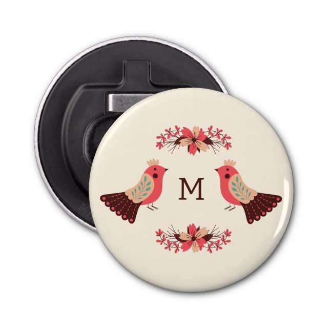 Scandinavian folk motif with birds and flowers bottle opener (Front)