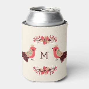 Scandinavian folk motif with birds and flowers can cooler