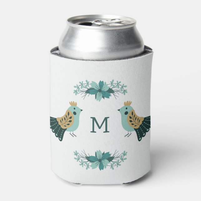 Scandinavian folk motif with birds and flowers can cooler (Can Front)