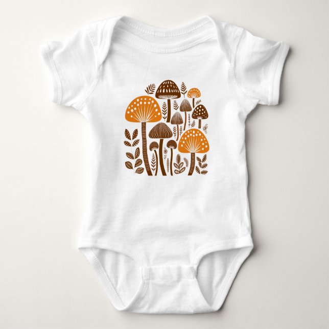 Scandinavian Folk Mushroom Art Baby Bodysuit (Front)
