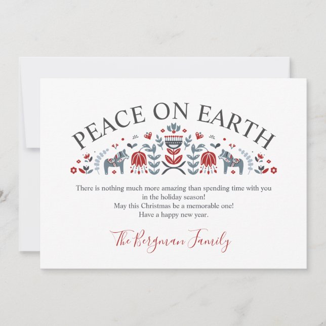 Scandinavian Folk PEACE ON EARTH  Photo Christmas Holiday Card (Front)