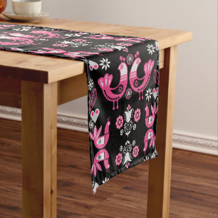 Scandinavian Folk Pink And White Birds Medium Table Runner