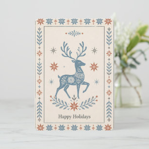 Scandinavian Folk Reindeer Star Holiday Greeting C Invitation