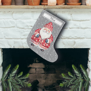 Scandinavian Folk Santa Claus - Name Large Christmas Stocking