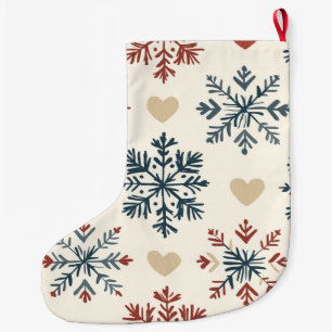 Scandinavian Folk Snowflakes and Hearts Christmas Large Christmas Stocking