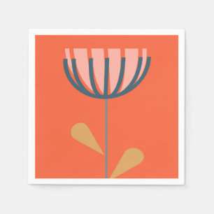 Scandinavian Folk Style Simple Flower in Orange Napkin
