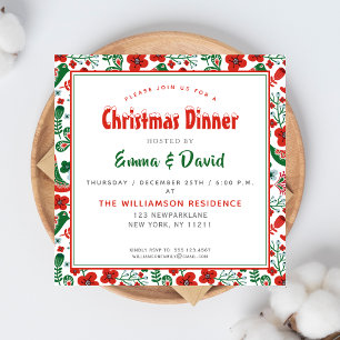 Scandinavian Folkart Pattern w Birds Christmas Invitation