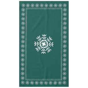 Scandinavian Forest Green and White Snowflake Tablecloth