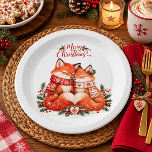Scandinavian Fox Couple Christmas Party Nordic Paper Plate