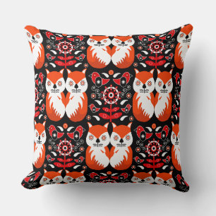 Scandinavian Fox Folk Art Cushion