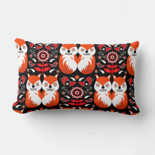 Scandinavian Fox Folk Art Lumbar Cushion