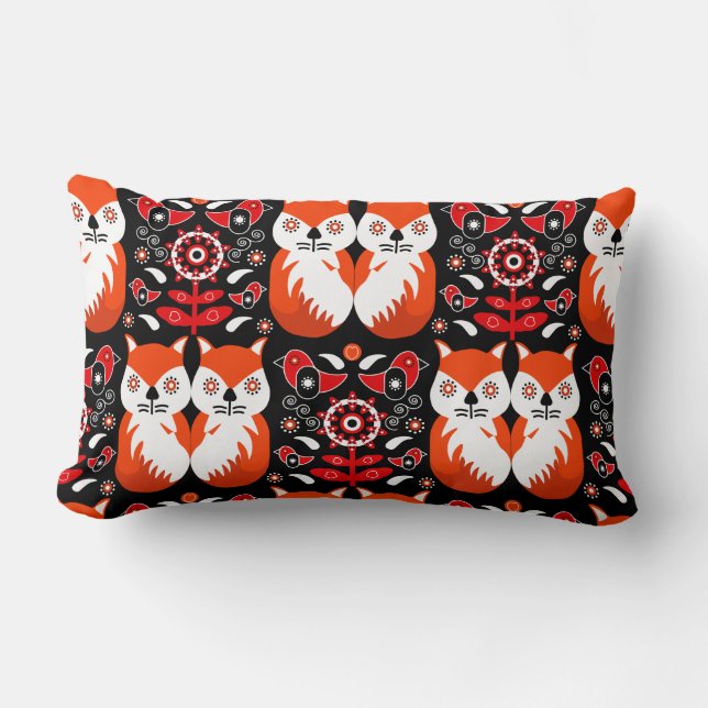 Scandinavian Fox Folk Art Lumbar Cushion (Front)